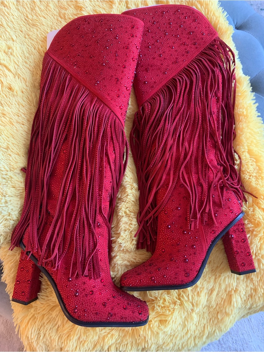Jessica Simpson Red Fringe Mid-Calf Heeled Boots - Women - Picture 4 of 4